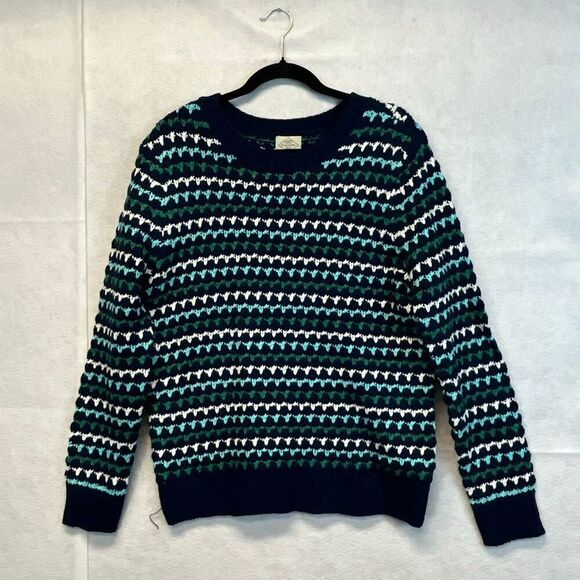 NWT ST. JOHN’S BAY Women’s Cable Knit Sweater Sz Large Crew Neck Blue White LS - Picture 2 of 12